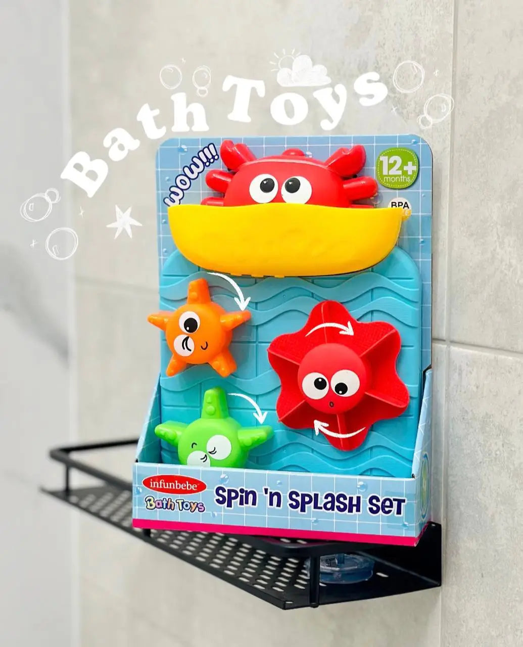 Spinning Bath Toy Set  Colorful Crab & Star Characters for Toddlers Colors May Vary