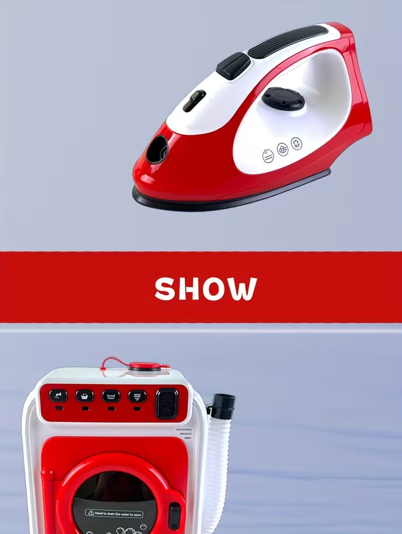 مجموعة لعب الأدوار للغسيل: غسالة ألعاب مع حركة دوران ومحاكاة مكواة بخارية 3+