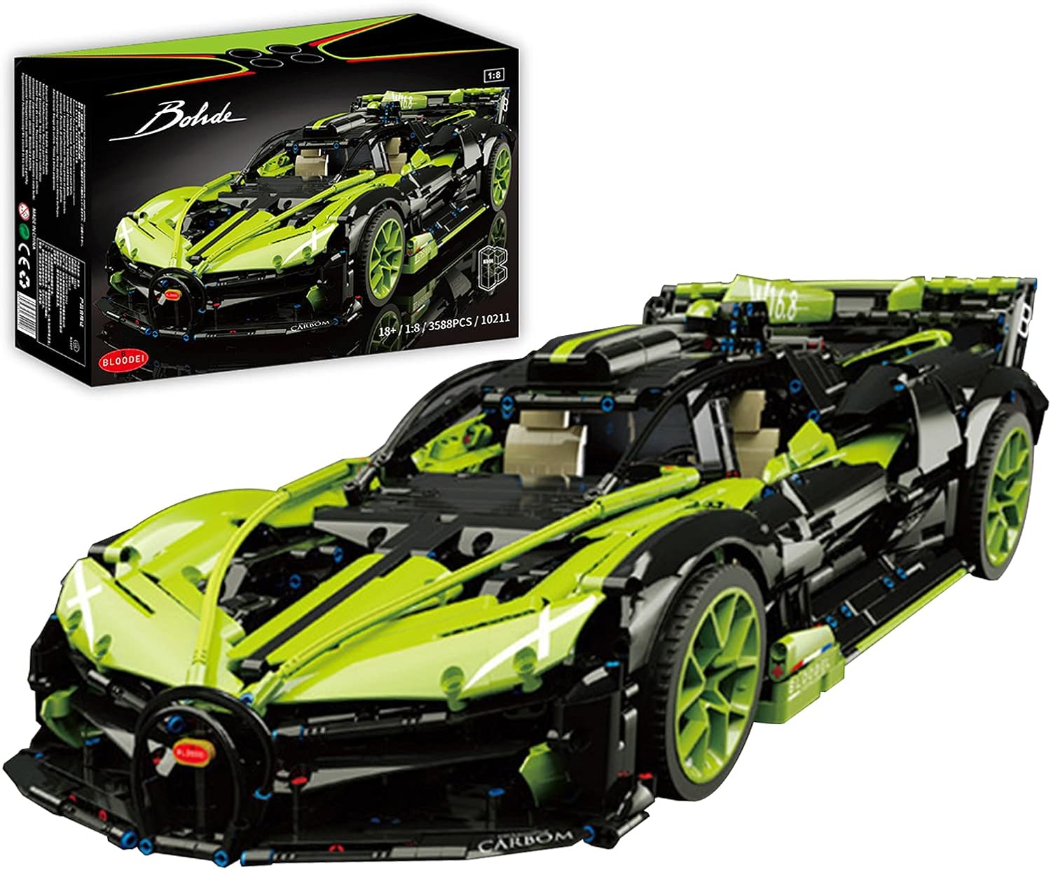KBOX 10211 Green Bugatti Building Blocks Set – 3588 PCS (1:8 Scale Model)