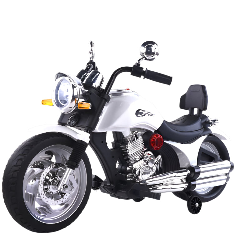 12V Kids Ride-On Motorcycle – Dual 380W Motors, Dashboard Light, USB Music, and Early Education Features - White