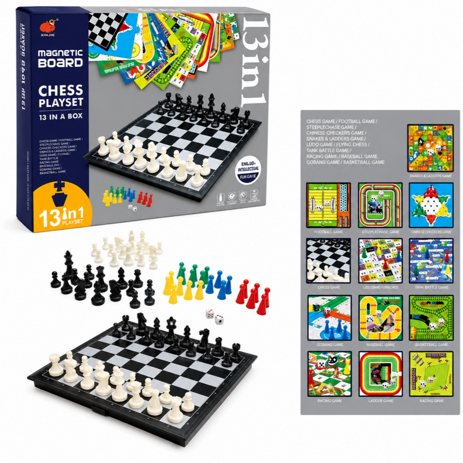 13-in-1 Magnetic Chess Set – Multi-Game Board Box