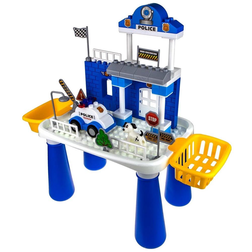 Police Station Building Block Table Playset with Police Car – 55 Pieces