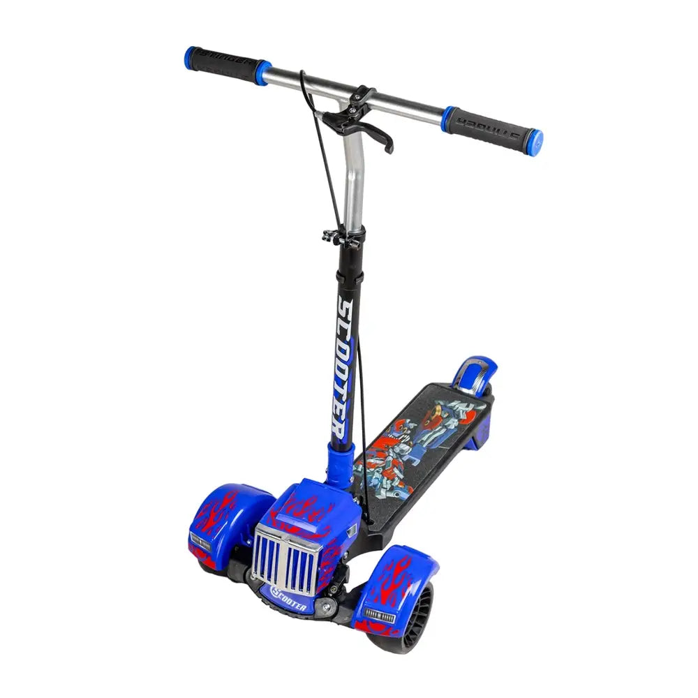 Kids 3-Wheel Scooter with LED Wheels & Adjustable Handlebar – Blue Flame Design