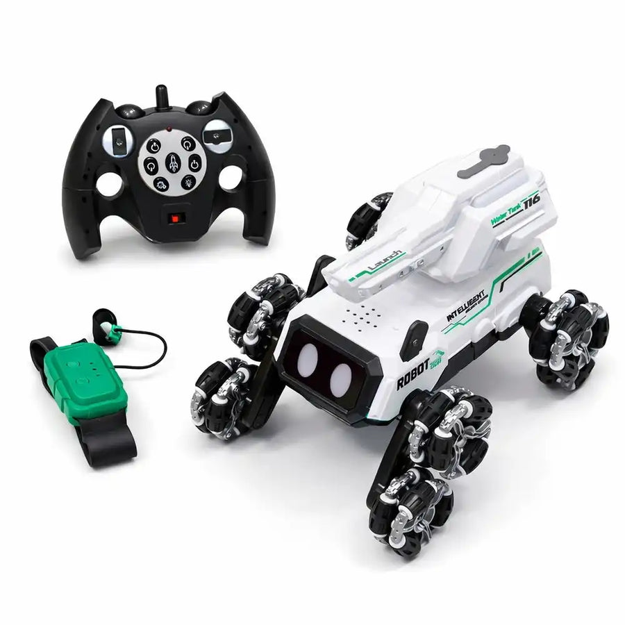 Robot Dog RC Stunt Water Spray Car with 2.4G Remote Control, Lights - White