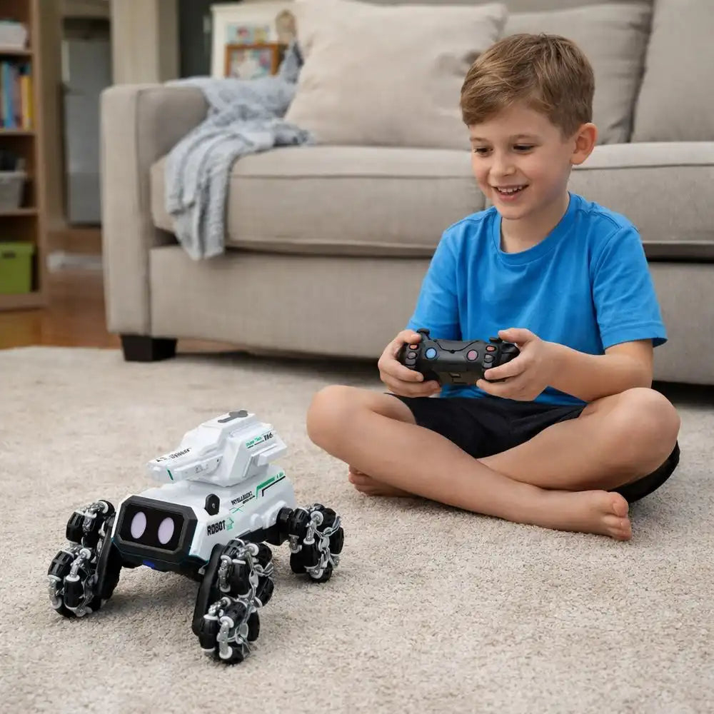 Robot Dog RC Stunt Water Spray Car with 2.4G Remote Control, Lights - White