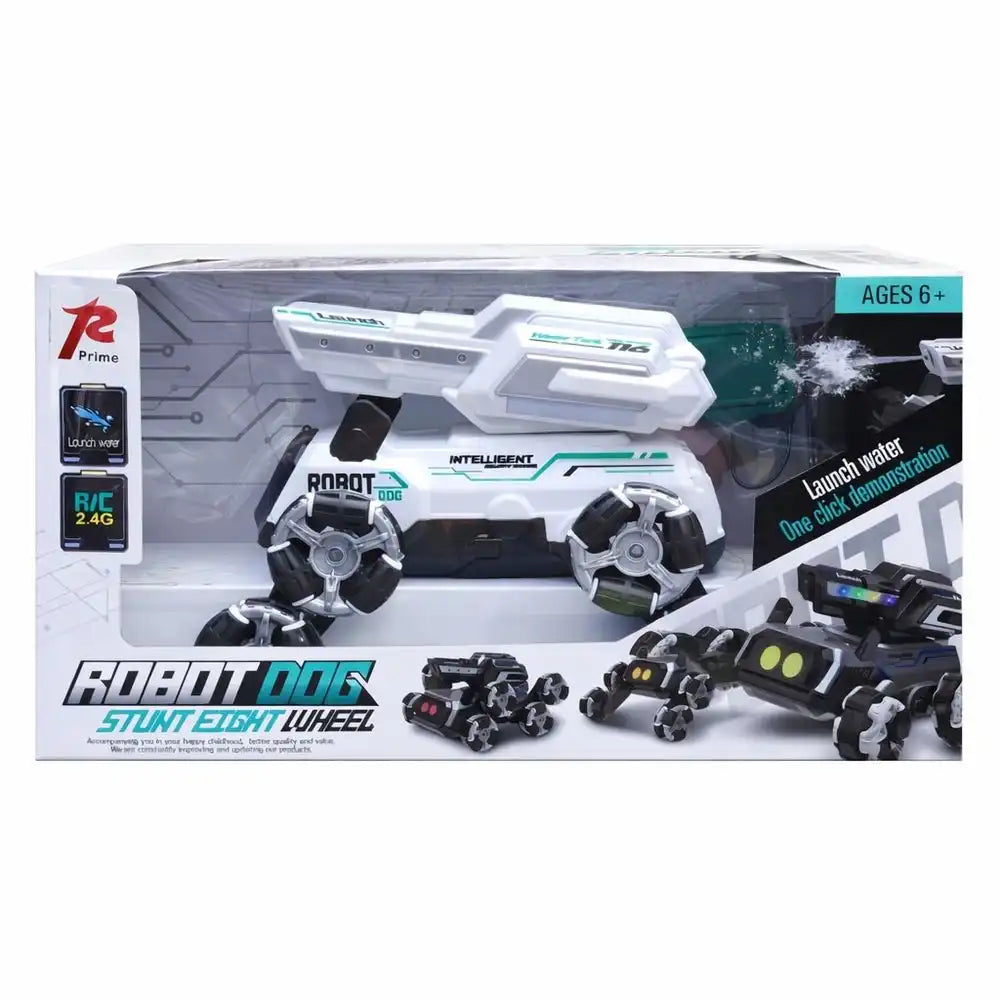 Robot Dog RC Stunt Water Spray Car with 2.4G Remote Control, Lights - White