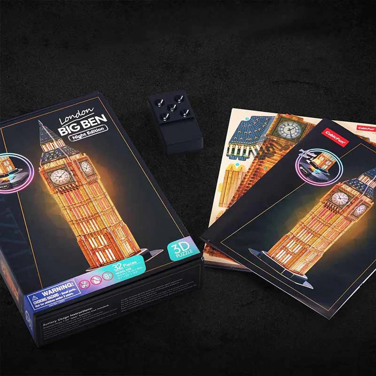 CubicFun Night Edition Big Ben 3D Puzzles 23.2 × 25 × 42cm 32 pcs