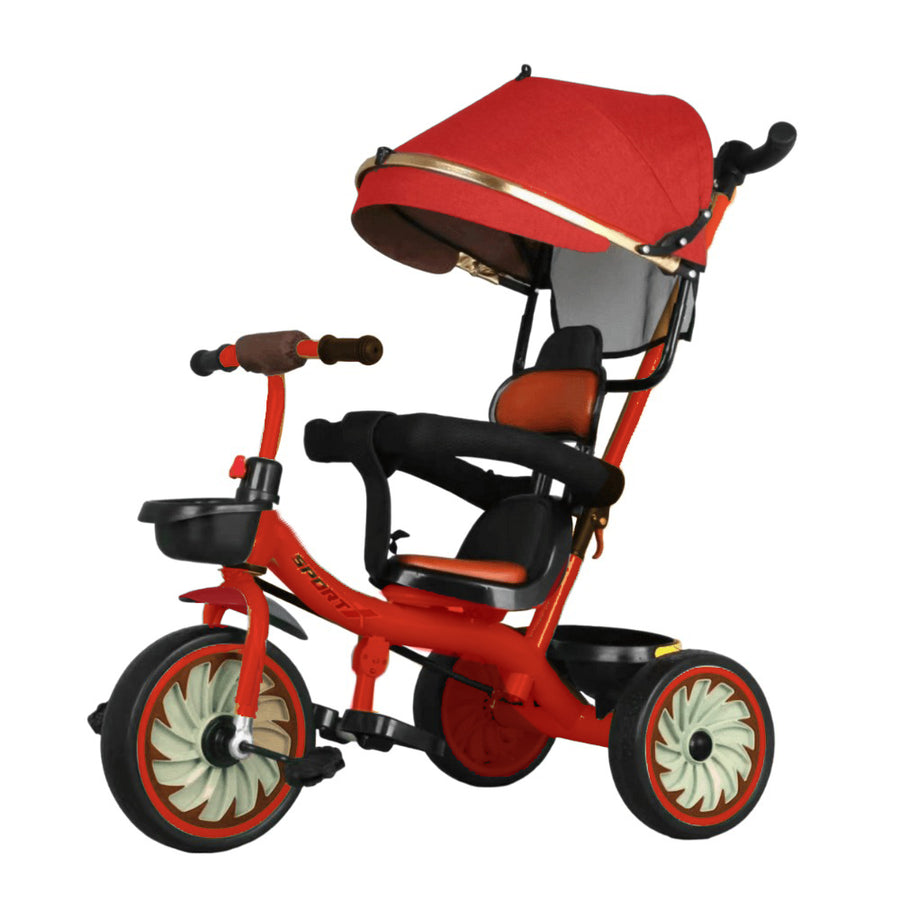 Children's tricycle  baby bicycle children's trolley With Sun Protection and Parental Steering Control - red