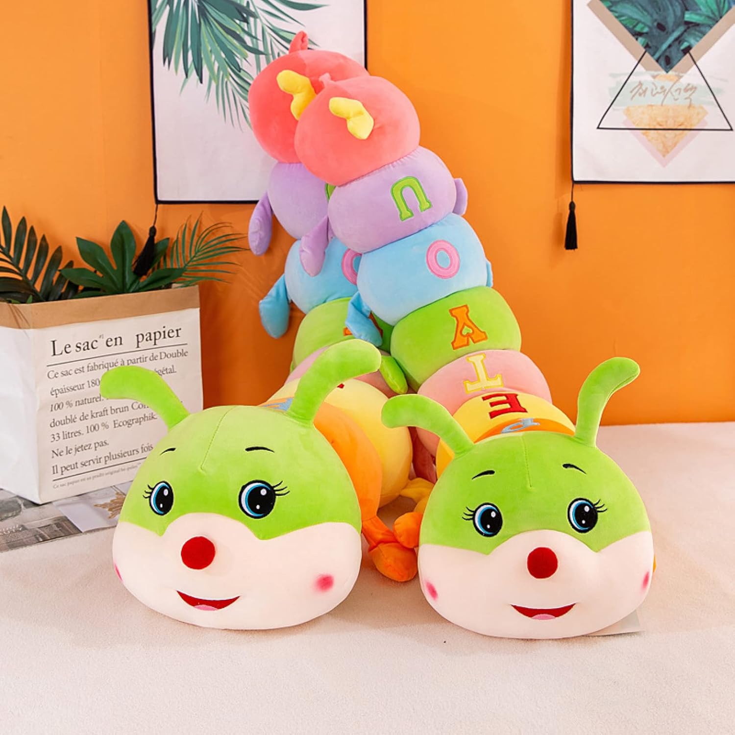 Cognitive Plush Worm Stuffed Doll Toys Soft Worm Pillow for Kids Birthday 120cm Long Colorful