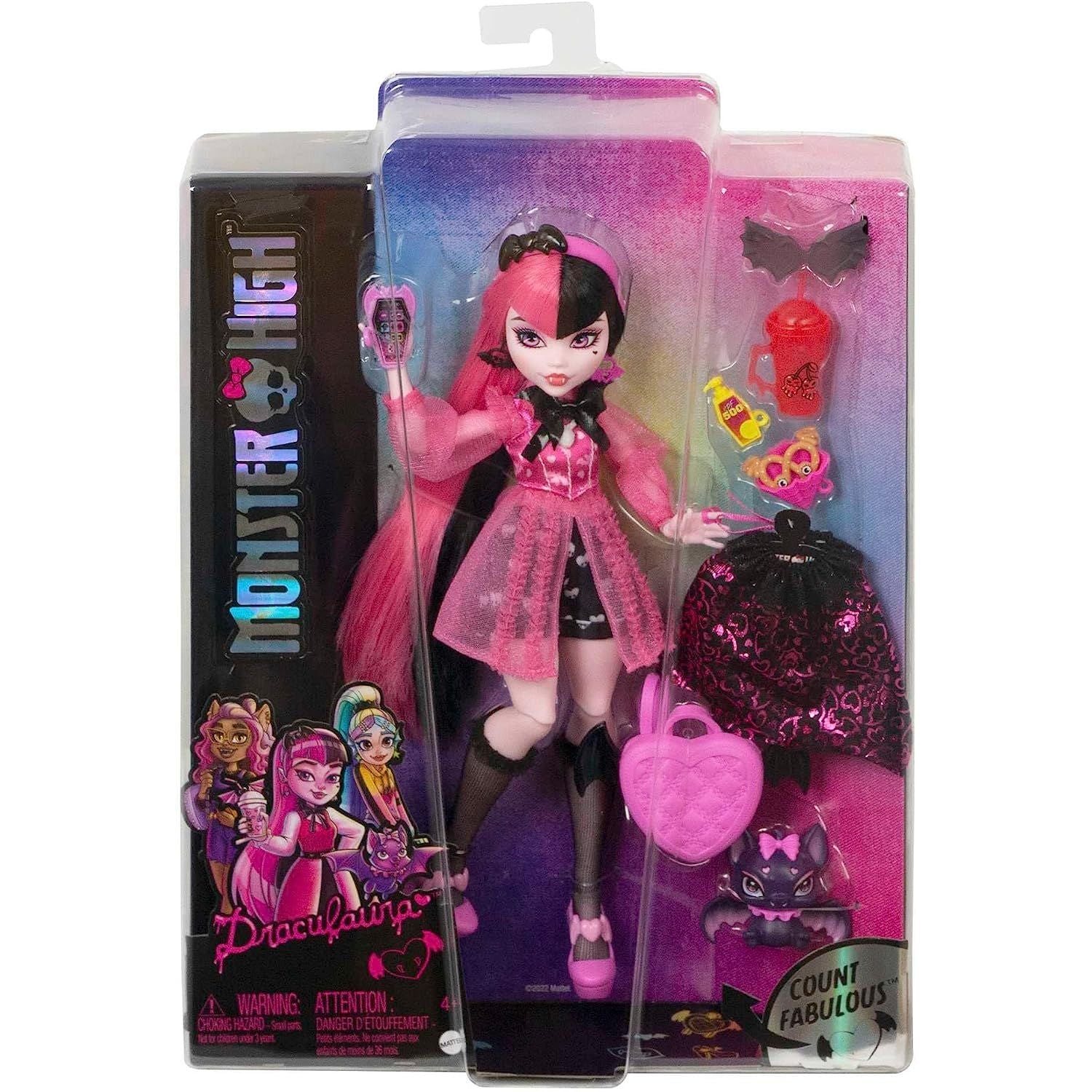 Monster High Draculaura Fashion Doll with Pink & Black Hair, Signature Look, Accessories & Pet Bat