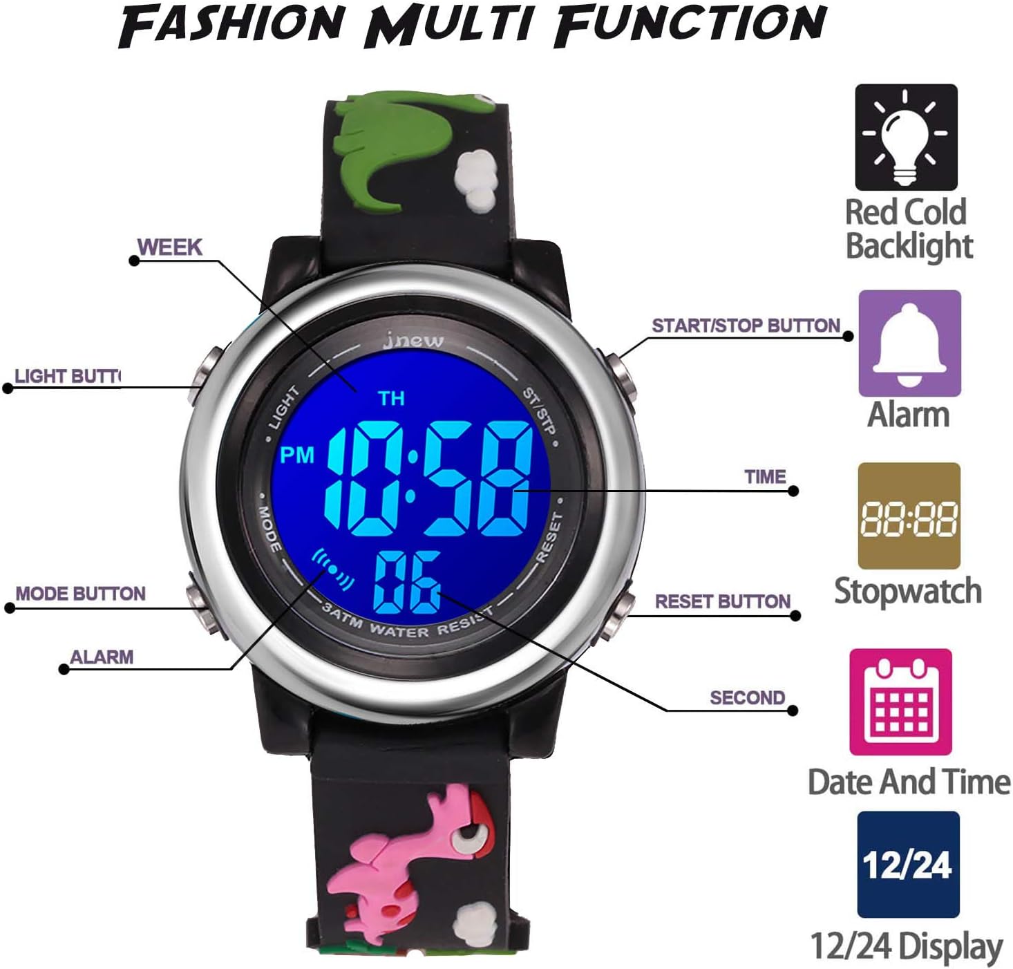 Cofuo Kids Digital Sport Waterproof Watch for Girls Boys, Kid Sports Outdoor LED Electrical Watches with Luminous Alarm Stopwatch Child Wristwatch