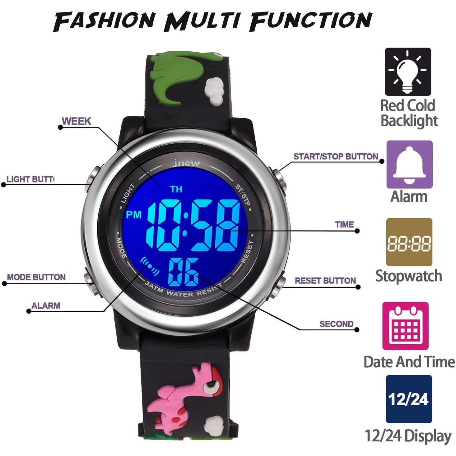 Cofuo Kids Digital Sport Waterproof Watch for Girls Boys, Kid Sports Outdoor LED Electrical Watches with Luminous Alarm Stopwatch Child Wristwatch