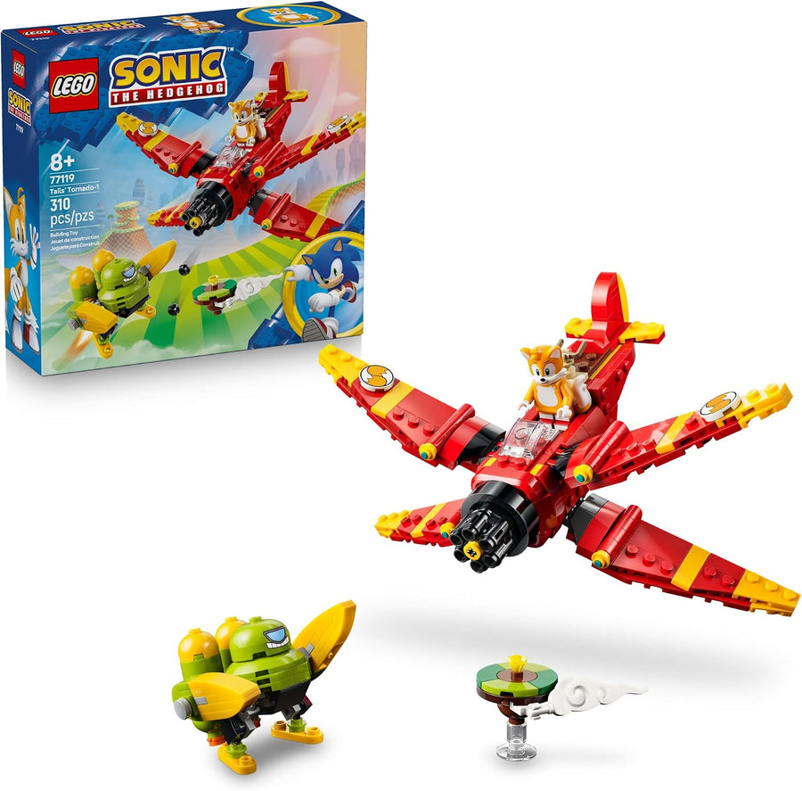 LEGO Sonic the Hedgehog طائرة تورنيدو الذيول-1 | لعبة بناء للأولاد والبنات، الأعمار 8 فما فوق، لعبة طائرة للعب التخيلي، مع مجسم الذيول الصغير، 310 قطعة - 77119