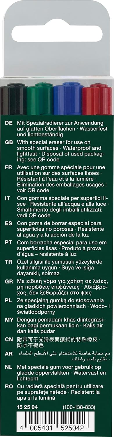 Faber-Castell 1525 Multimark Permanent Marker, Assorted - Set of 4 - Medium