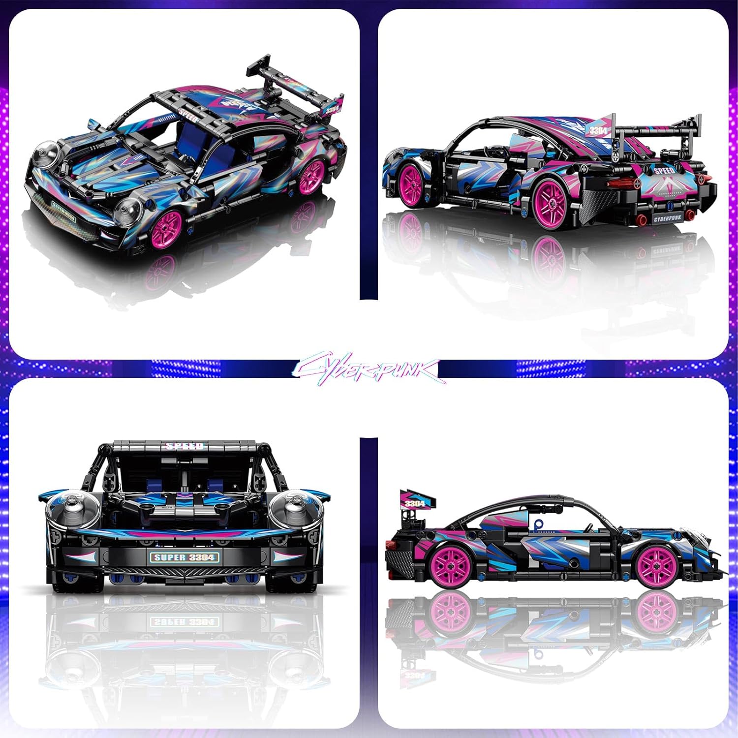 Cyberpunk Speed Racing Building Block Car 1:18 Scale Kit - 455 Pieces with Metal Craft Wheels (Ages 6+)
