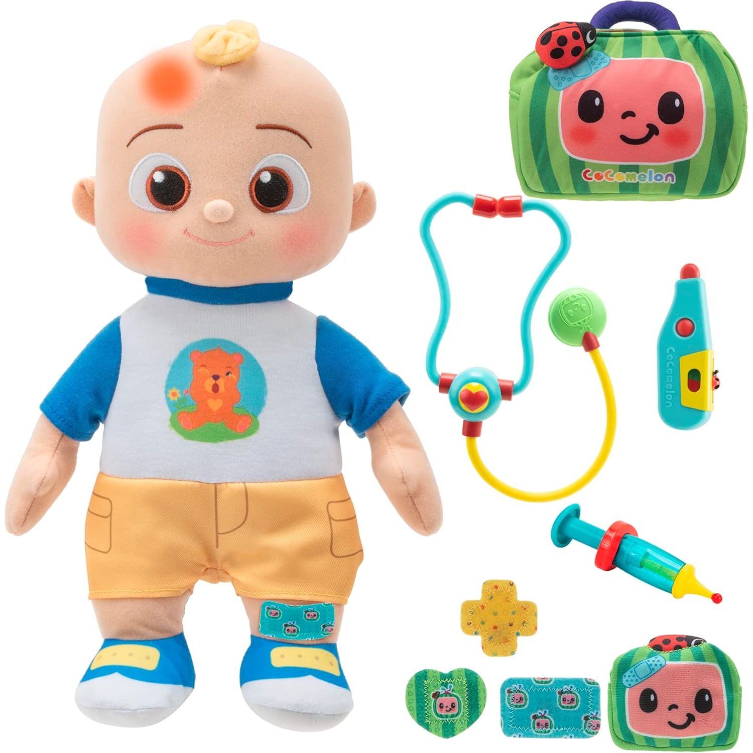 CoComelon Boo Boo JJ Deluxe Feature Plush - Includes Doctor Checkup Bag, Bandages, and Accessories to Care for JJ