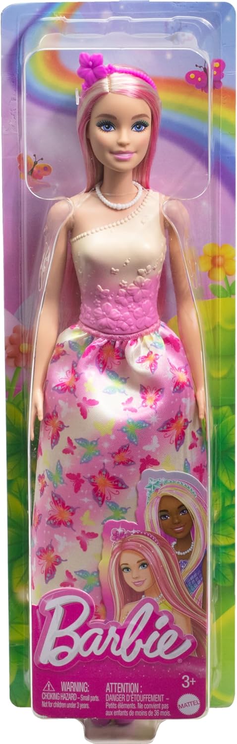 Barbie Royal Doll With Pink And Blonde Hair, Butterfly-Print Skirt And Accessories