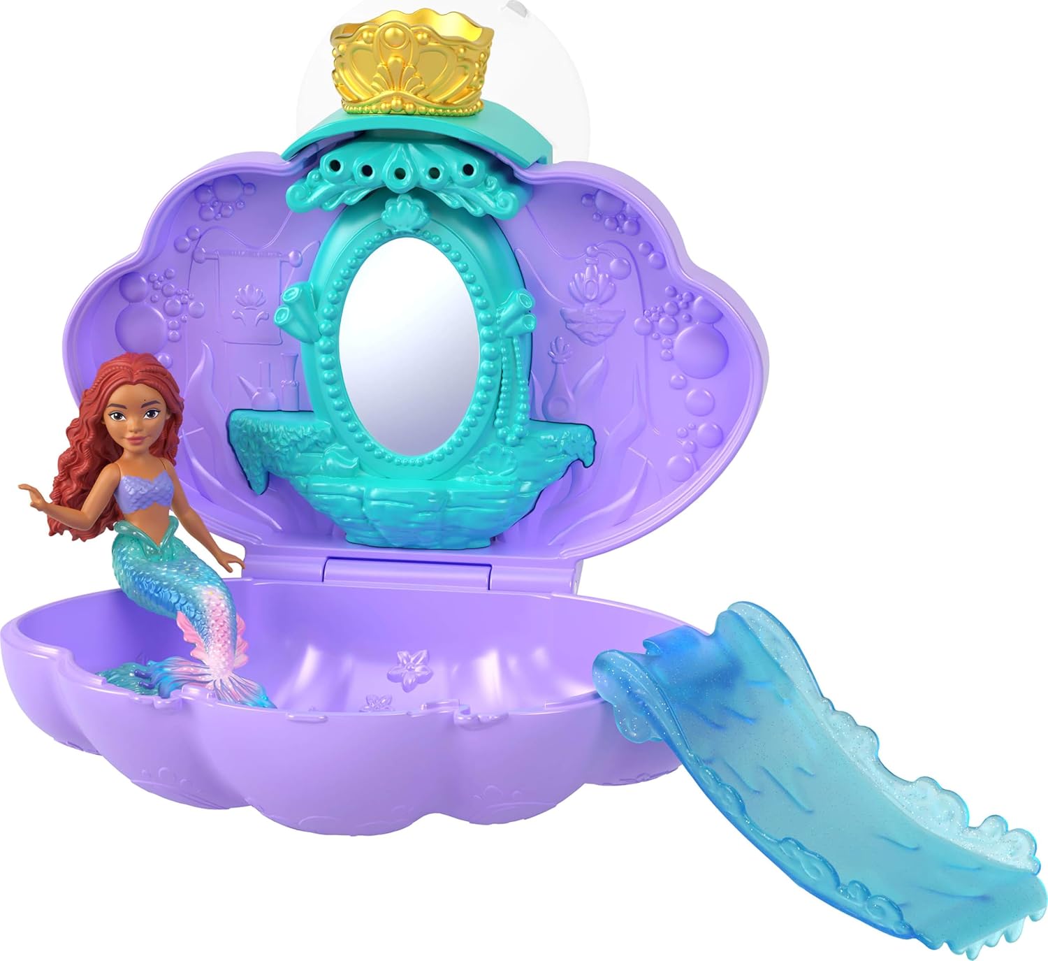 Mattel Disney Princess Mermaid Bath Surprise Small Dolls & Accessories in Shell Playsets with Slides, Inspired by Disney Movies Assorated