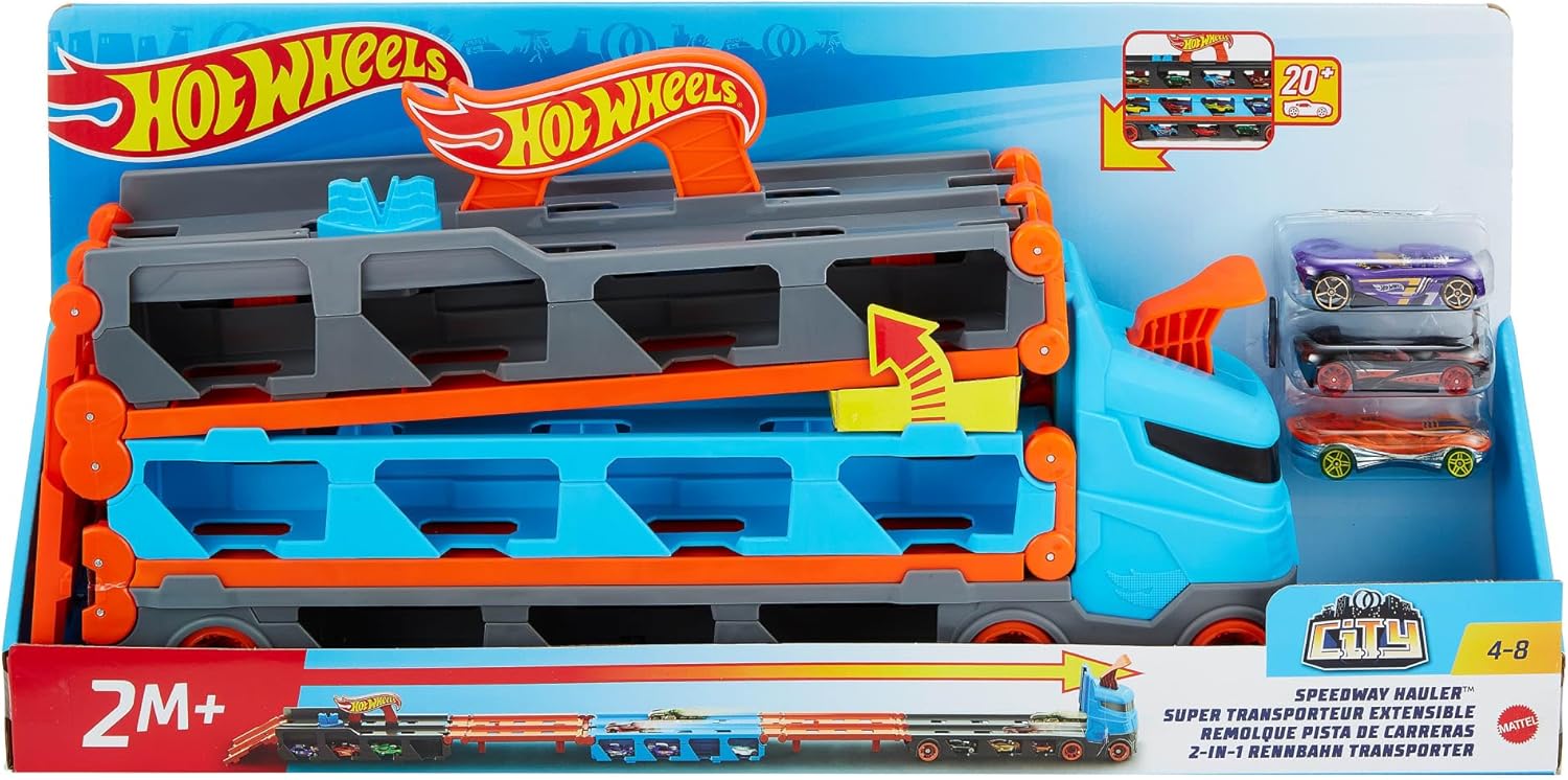 Hot Wheels Speedway Hauler Carrier With 3 Toy Cars