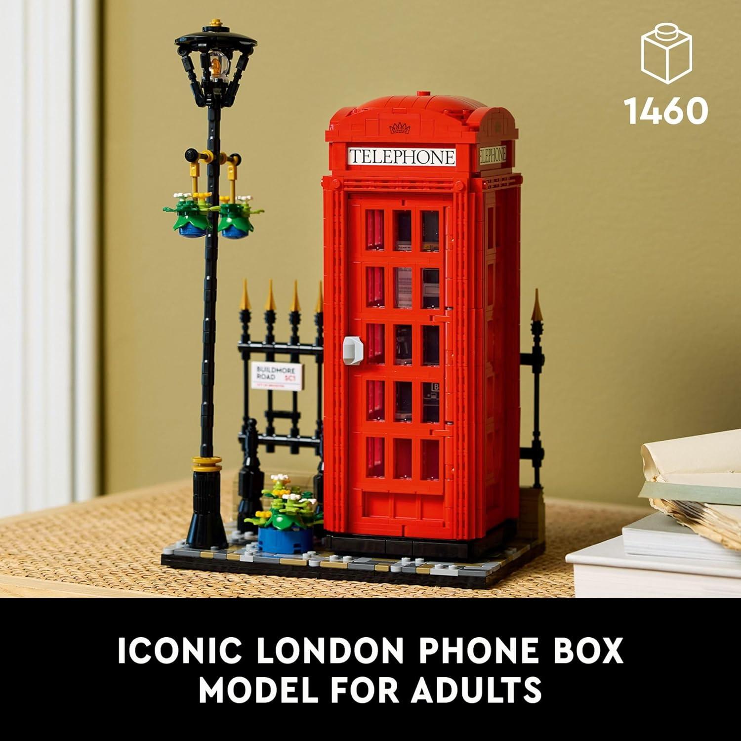 LEGO 21347 Ideas Red London Telephone Box Model , London Phone Booth and Cell Phone Holder for Build