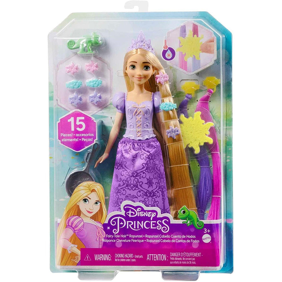 Mattel Disney Princess Rapunzel Fashion Doll with Long Fairy-Tale Hair, 2 Color-Change Hair Extensions & 10 Hairstyling Pieces