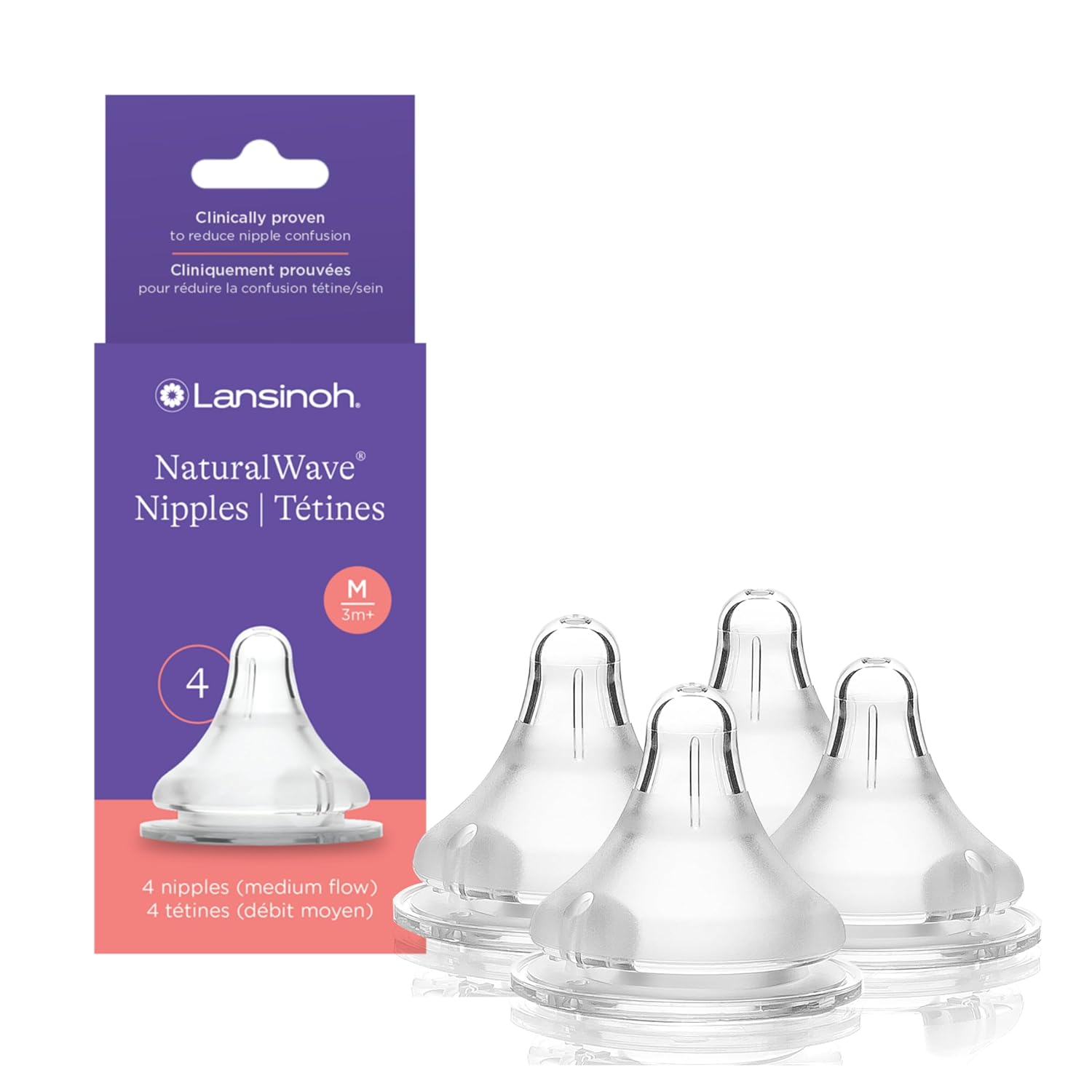 Lansinoh NaturalWave Baby Bottle Nipples, Extra Slow Flow, Size XS, 0+ Months, 4 Count