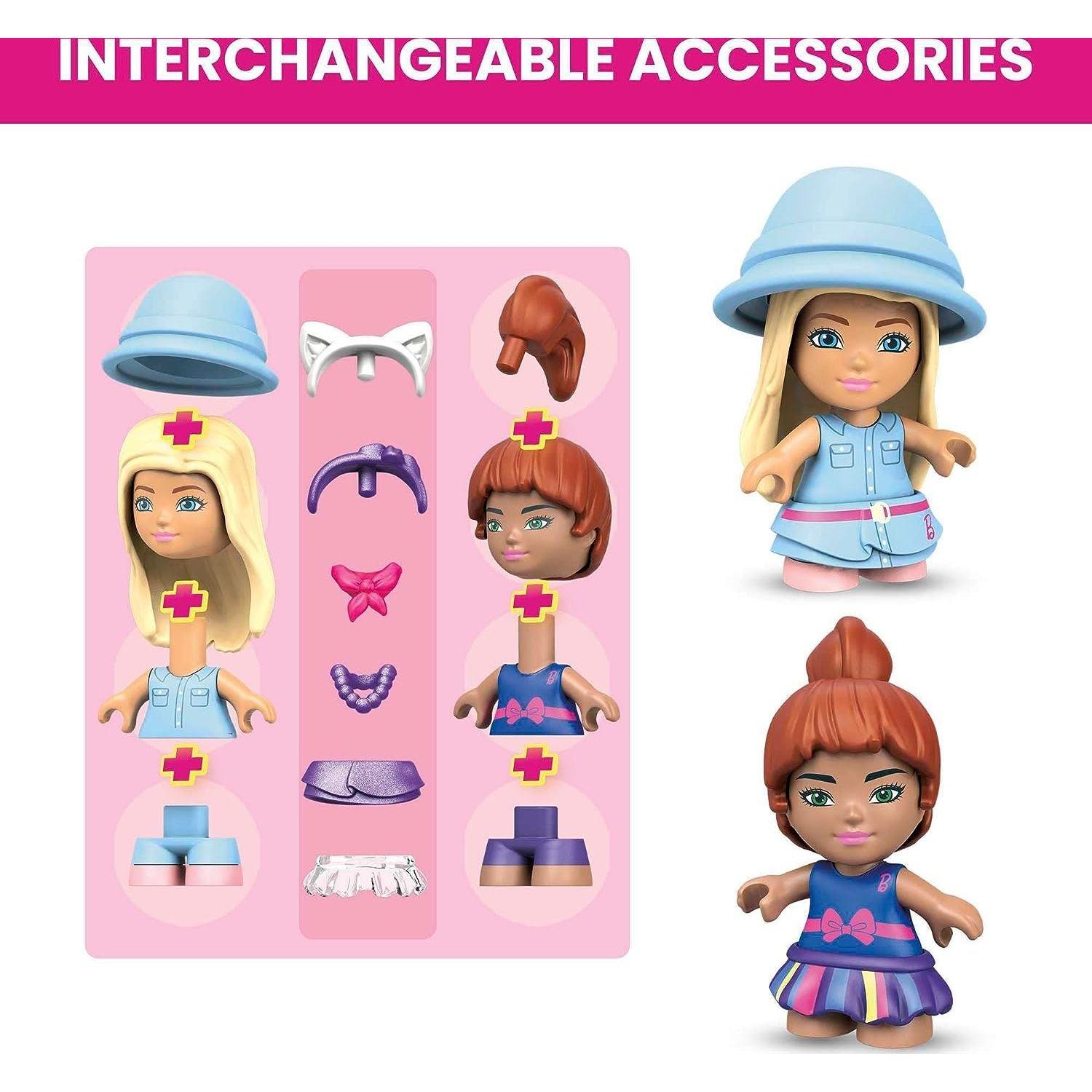 MEGA Barbie Building Toys Playset, Malibu Dream House with 303 Pieces, 2 Micro-Dolls, Accessories and Furniture, 3 Pets