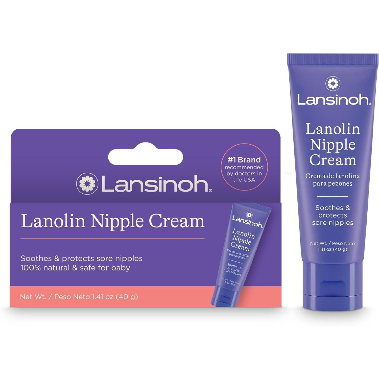 Lansinoh Lanolin Nipple Cream, Safe Nipple Balm for Baby and Mom, Breastfeeding Essentials, 1.41 Ounces
