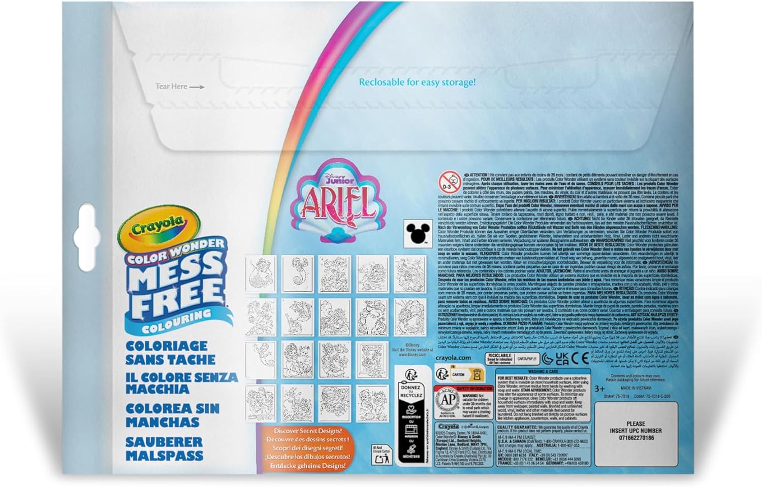 Crayola Color Wonder Colouring Kit with 18 Colouring Pages and 4 Stain Resistant Felt-Tip Pens Ariel Theme Creative Activity