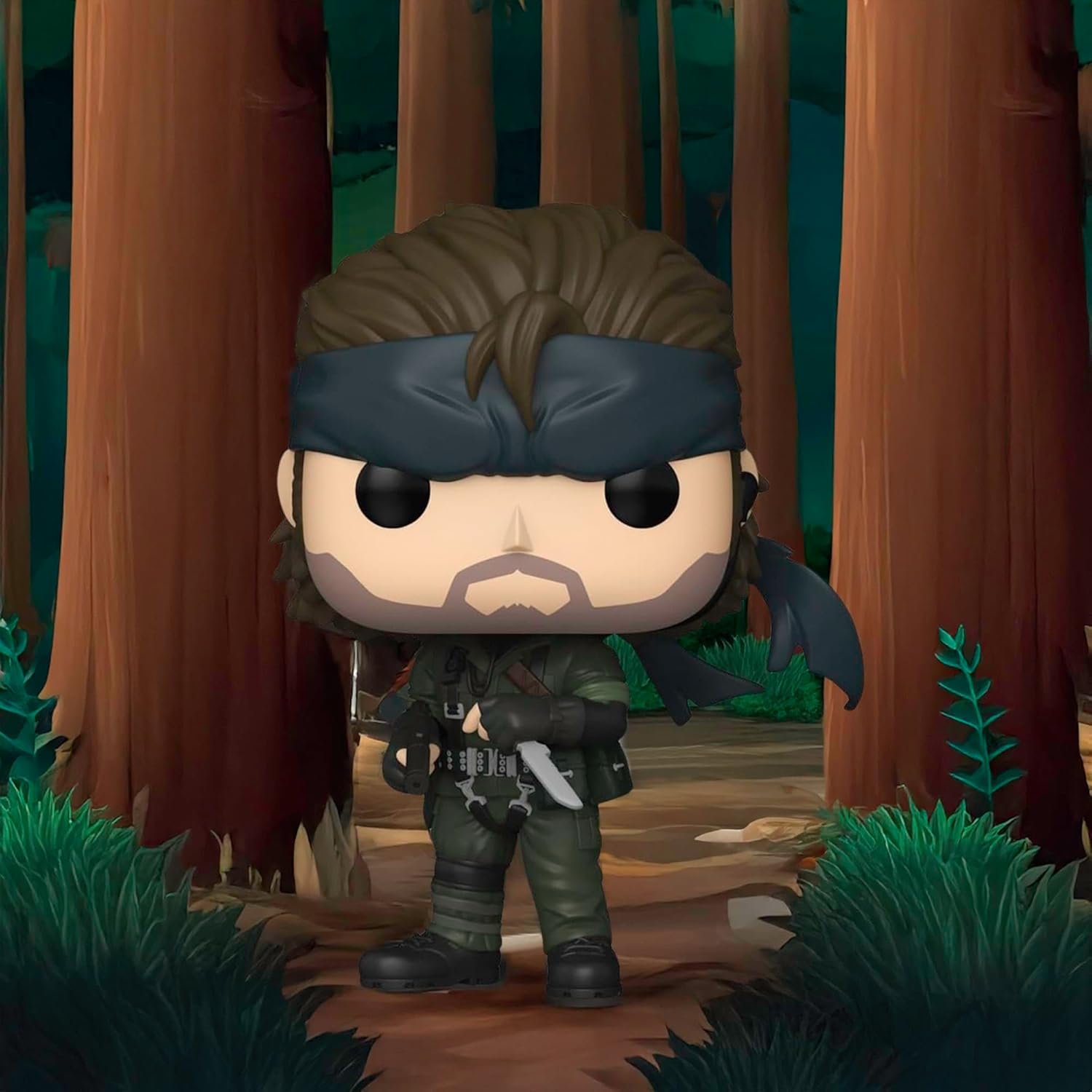 Funko Pop! vinyl figure of a character with a mask standing in a forest