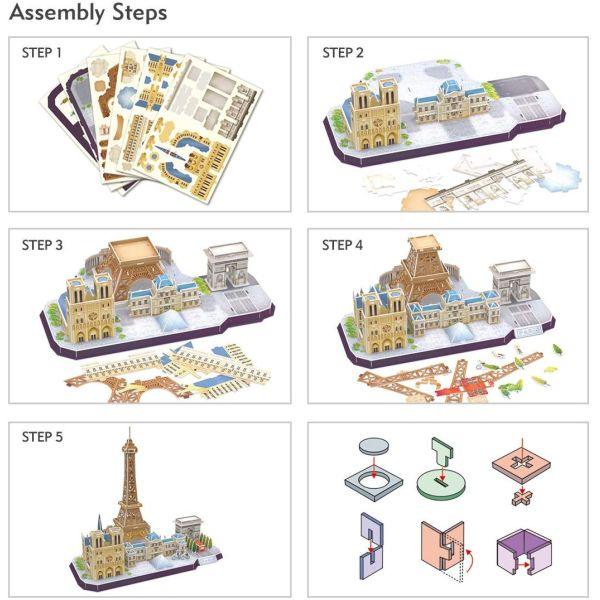 CubicFun City Line Paris Landmarks 3D Puzzle 114 Pieces