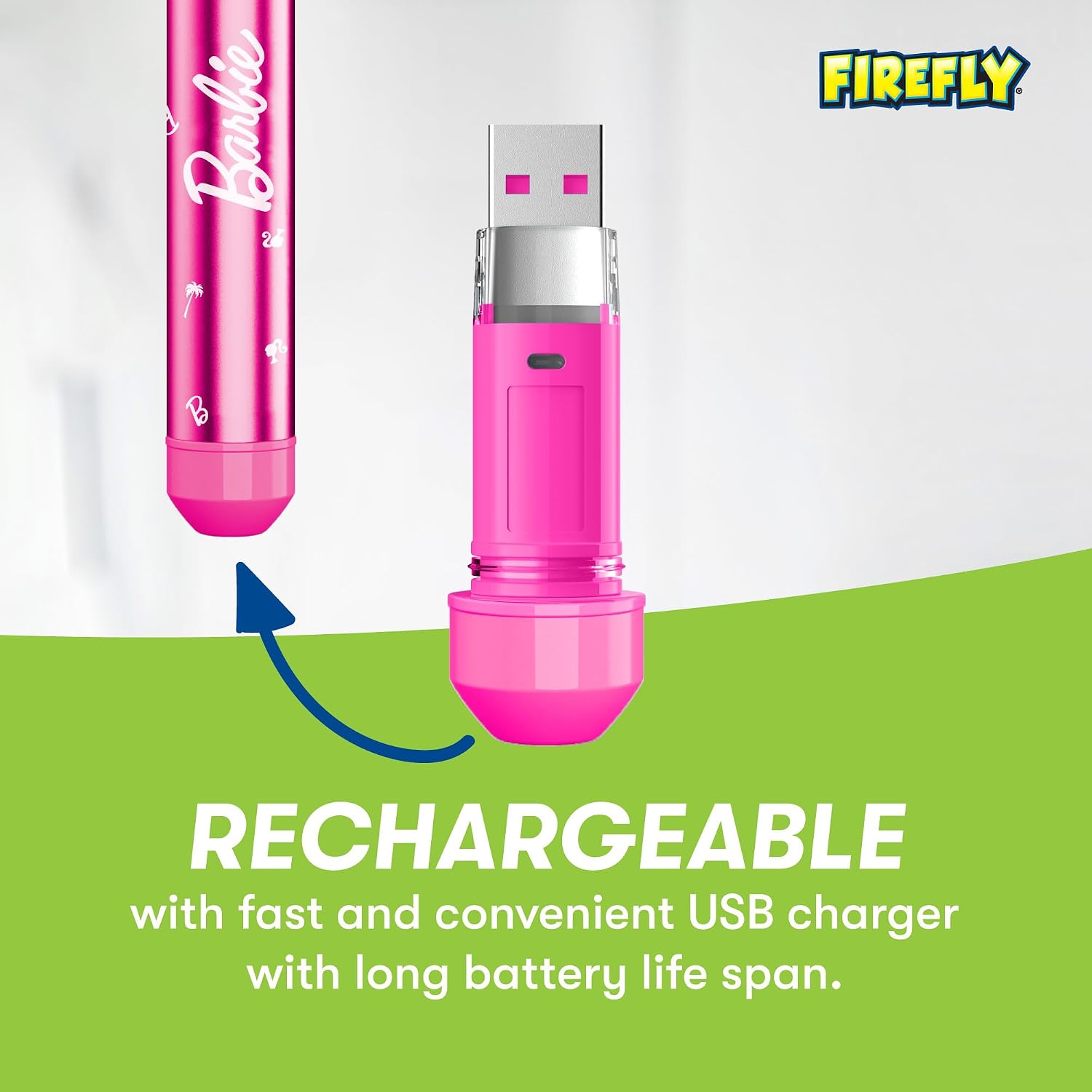 FIREFLY Slim Sonic Barbie Toothbrush, USB Charging, Antibacterial Cover