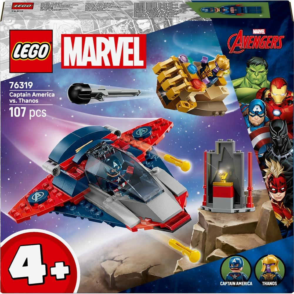 LEGO 76319 Marvel Captain America vs. Thanos - Avengers Building Toy with a Jet Plane & 2 Minifigures with Accessories incl. Cap's Shield