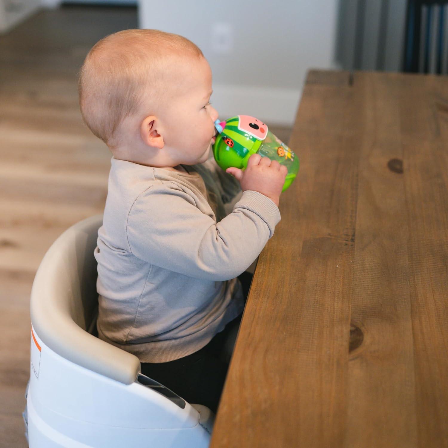 The First Years Cocomelon Weighted Straw Cup - Spill Proof Toddler Straw Cups with Flip Top Cover - Transition Sippy Cups - Toddler Feeding Supplies - 7 Oz - Ages 6 Months and Up