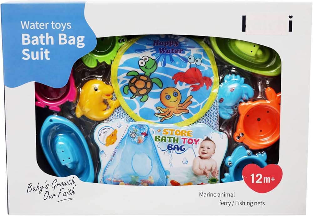 Kaichi Baby Bath Toy Set with Mesh Storage Bag – Interactive Floating Boats & Marine Animal Water Toys – 12M+