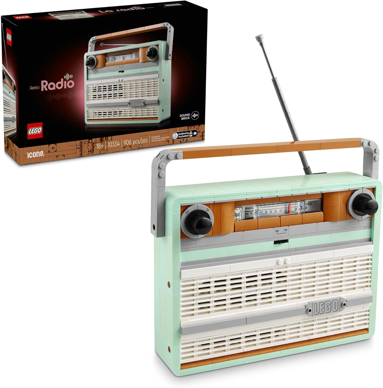 LEGO 10334 Icons Retro Radio Building Set for Adults - Home Decor for Bedroom or Desk for Vintage Aesthetic with Sound Effects & Smart Phone Integration