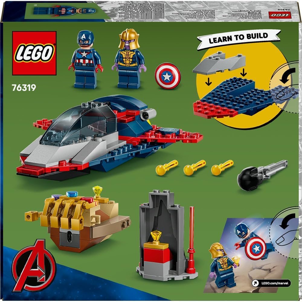 LEGO 76319 Marvel Captain America vs. Thanos - Avengers Building Toy with a Jet Plane & 2 Minifigures with Accessories incl. Cap's Shield