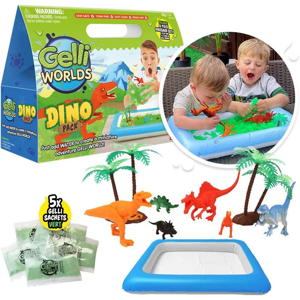 Gelli Worlds Dino Pack from Zimpli Kids, 5 Use, 8 x Dinosaur Figures, Inflatable Tray, Imaginative Prehistoric Dinosaur Playset, Educational Science Kit