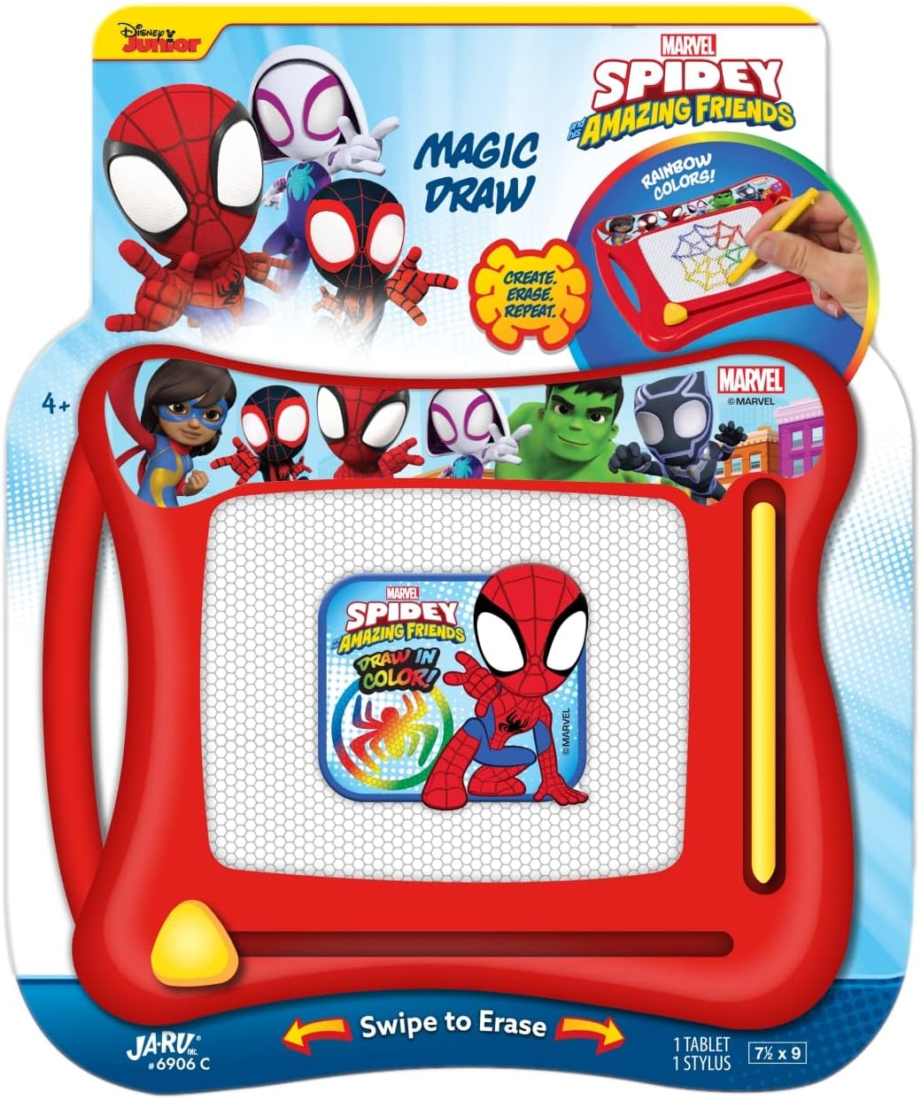 JA-RU Marvel Spiderman Magic Magnetic Drawing Board (1 Toy) Draw, Sketch & Doodle Tablet for Kids, Boys & Girls. Car Trip Game & Activity Travel Toys. Mess-Free Educational Learning Pad