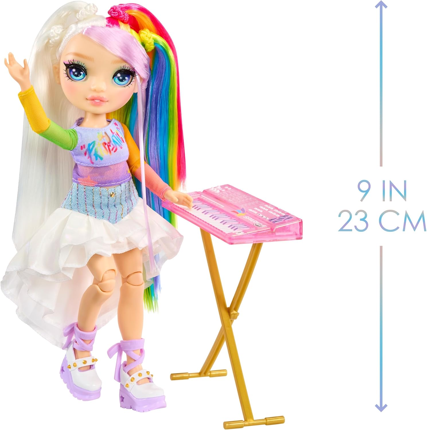 Rainbow High Jr High Rock Band - Amaya, Rainbow 9” Fashion Doll with Keyboard, Customize with Stickers, Posable, Great Toy Gift for Kids Ages 4+