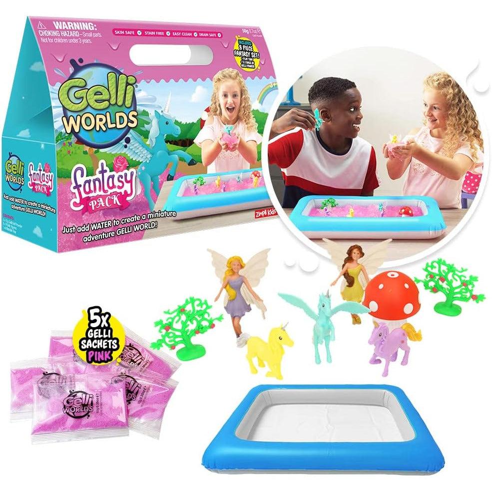 Gelli Worlds Fantasy Pack from Zimpli Kids, 5 Use Pack, 8 x Fantasy Figures, Inflatable Tray, Imaginative Pretend Playset - BumbleToys - DINO, Dino Toy, Dinosaur, Educational Science Kit, Gelli Worlds, Pre-Order