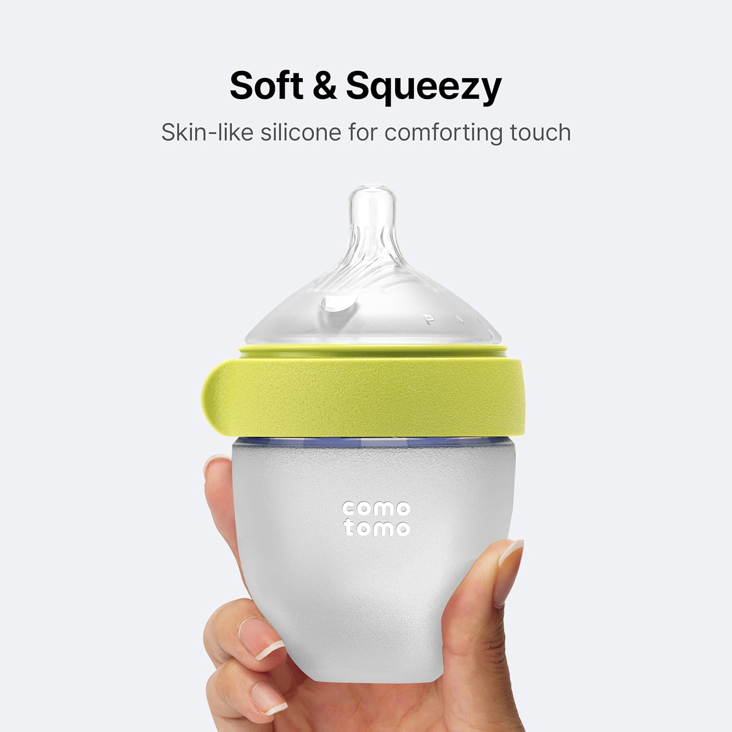 Comotomo Silicone Baby Bottle Gen 2 – 2026 Release (5oz) – True Slow-Flow Nipple for Newborn Feeding (0-3 Months) with Dual Anti Colic Vents for Breast to Bottle Transition, Green