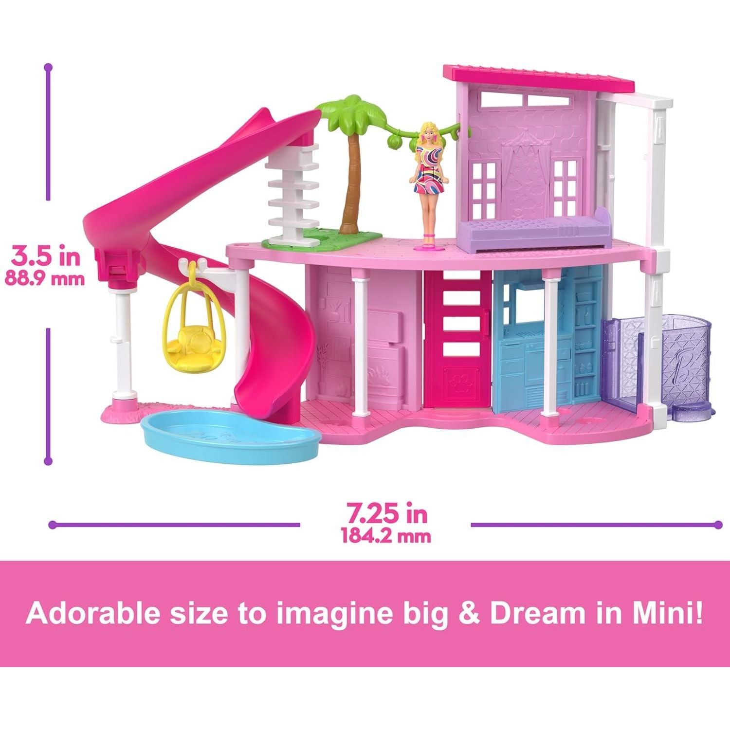 Barbie Mini BarbieLand Doll House Sets, Mini Dreamhouse with Surprise 1.5-inch Doll, Furniture & Accessories, Plus Elevator & Pool