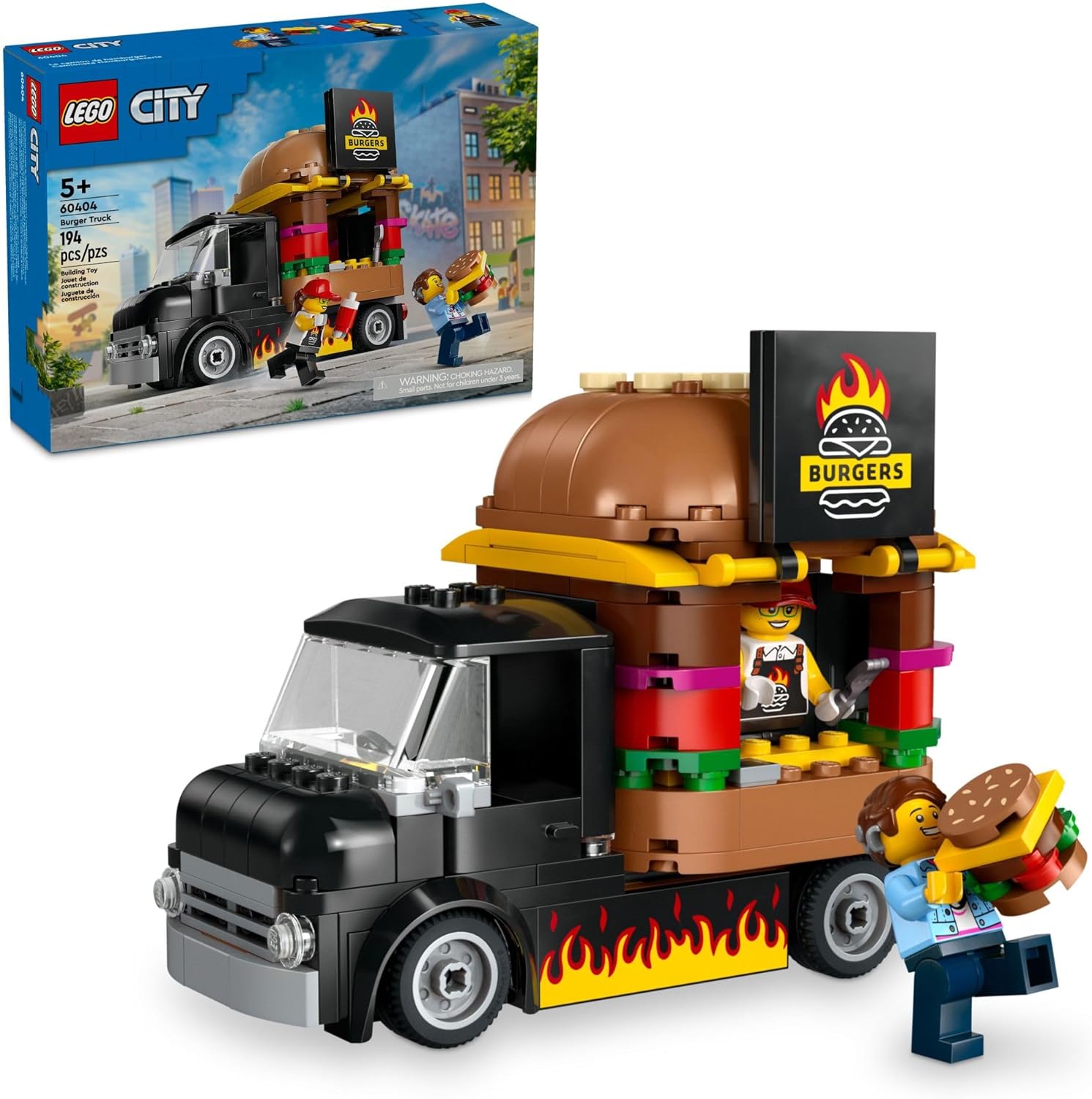 LEGO 60404 City Burger Truck Toy Building Set, Fun Gift for Kids Ages 5 Plus, Burger Van and Kitchen Playset