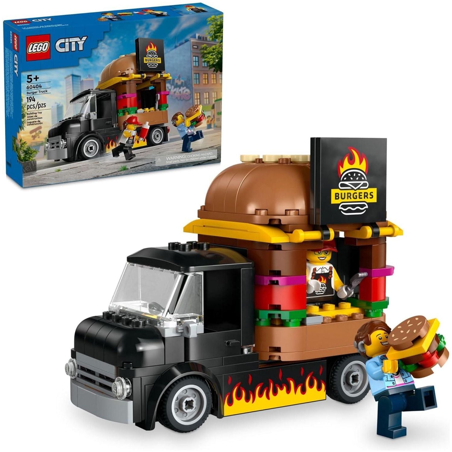 LEGO 60404 City Burger Truck Toy Building Set, Fun Gift for Kids Ages 5 Plus, Burger Van and Kitchen Playset