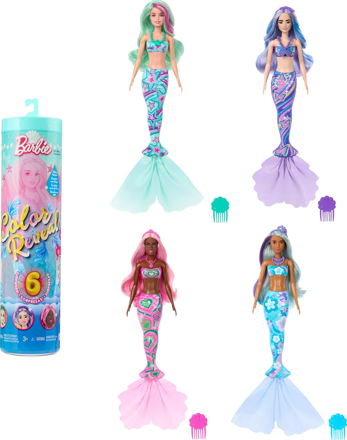 Barbie Color Reveal Deep Sea Mermaids - inspired Series Doll & Accessories With 6 Surprises, Color-Change Bodice