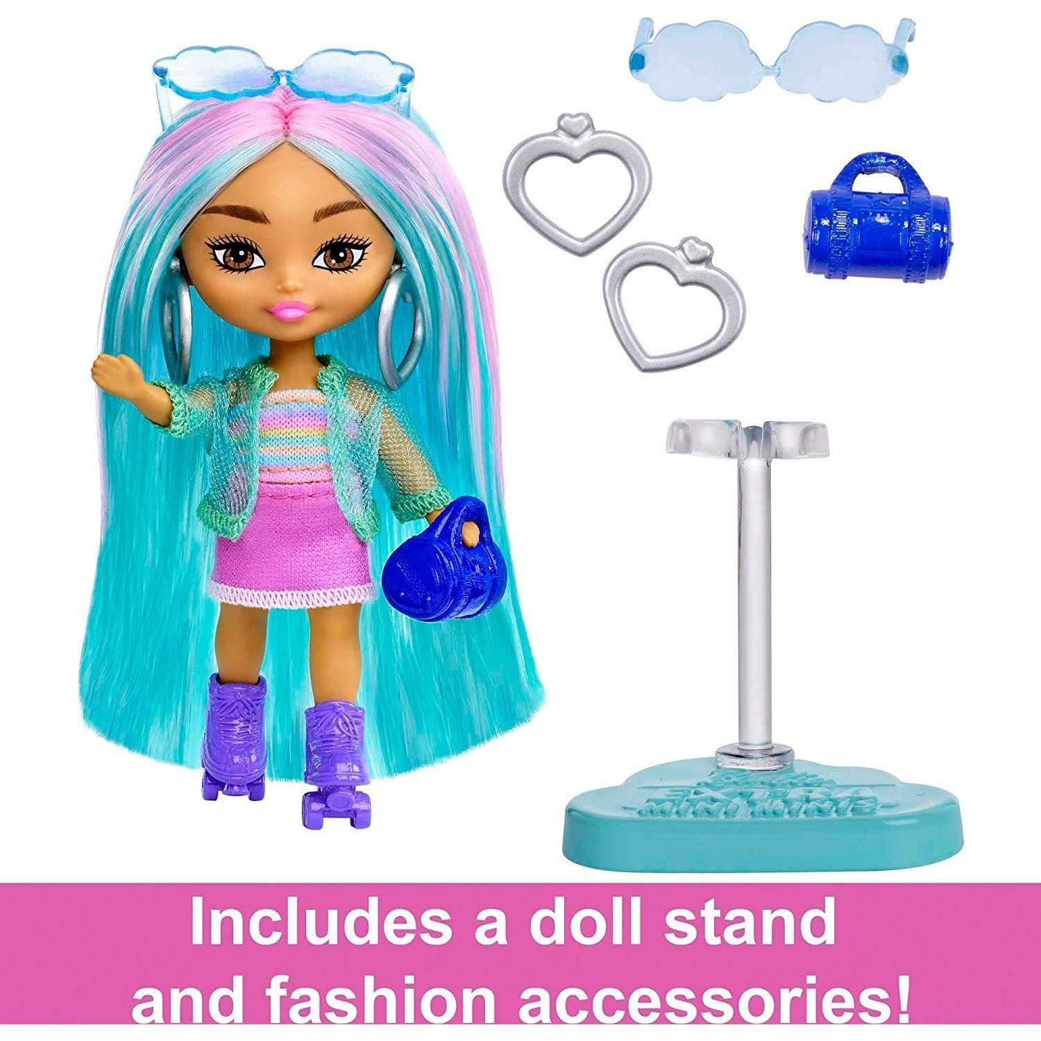 Barbie Extra Mini Minis Doll with Blue Hair, Sporty Outfit, Roller Skates & Accessories & Stand, 3.25-Inch - BumbleToys - 5-7 Years, Barbie, Barbie Extra, Dolls, Fashion Dolls & Accessories, Girls, Miniature Dolls & Accessories, OXE, Pre-Order