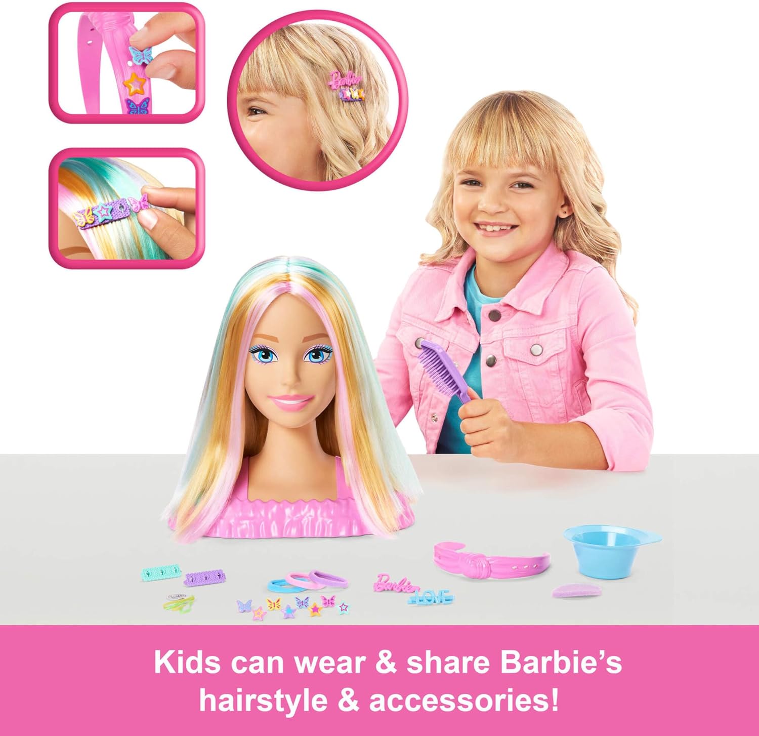 Barbie Doll Styling Head, Blonde Hair with 20+ Hair Styling Accessories Including Star & Butterfly Color Change Hair Clips