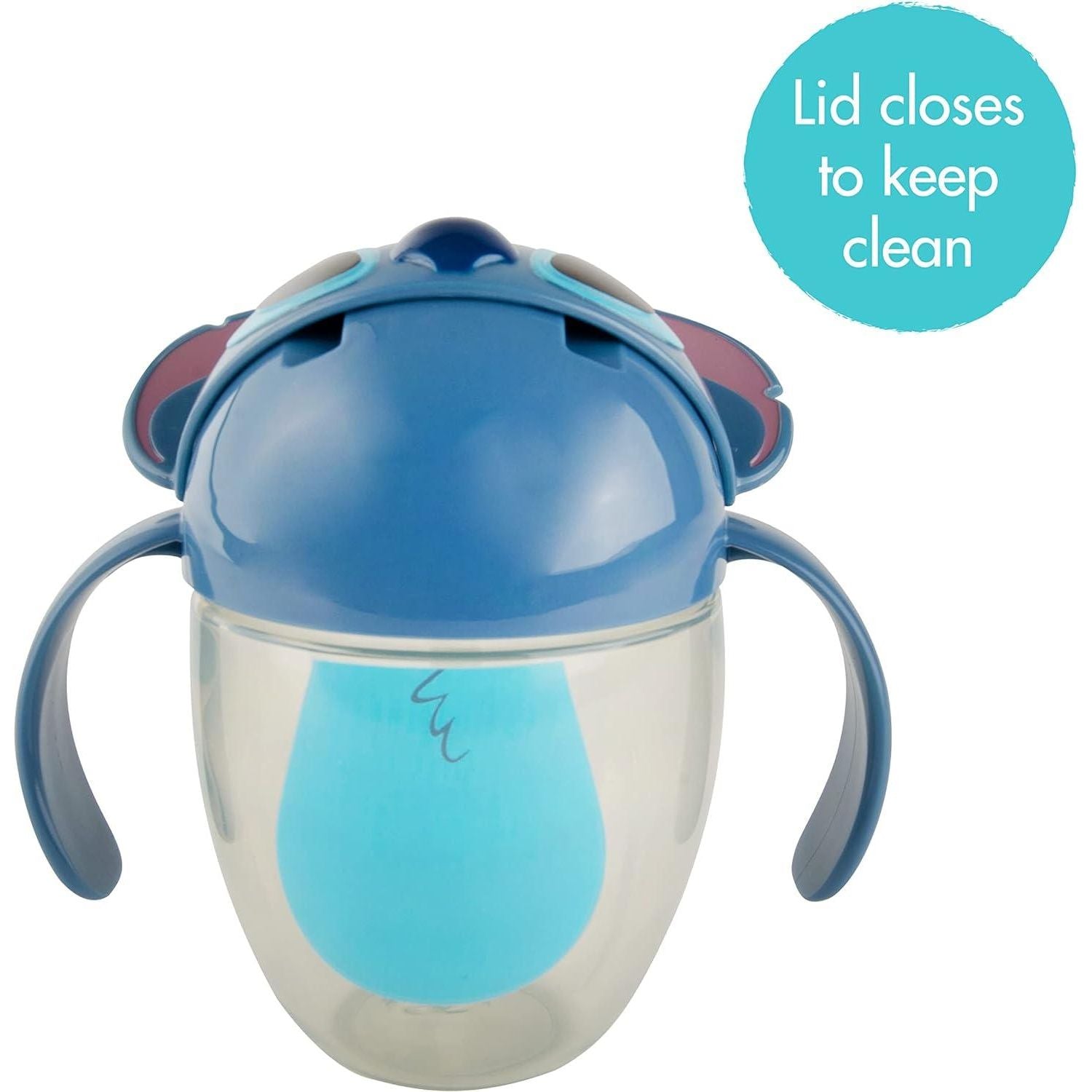 The First Years Disney Stitch Weighted Straw Cup - Spill Proof Toddler Straw Cups with Flip Top Cover - Transition Sippy Cups - Toddler Feeding Supplies - 7 Oz - Ages 6 Months and Up