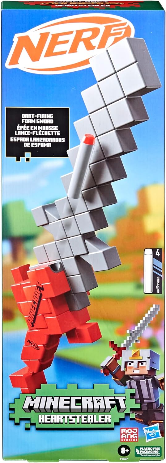 Nerf Minecraft Heartstealer Toy Sword, Blasts Darts, Includes 4 Nerf Elite Foam Darts, Design Inspired by Minecraft Sword in the Game